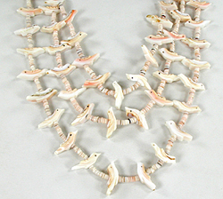3-strand olive shell heishi and shell birds necklace 25 1/2 inches long