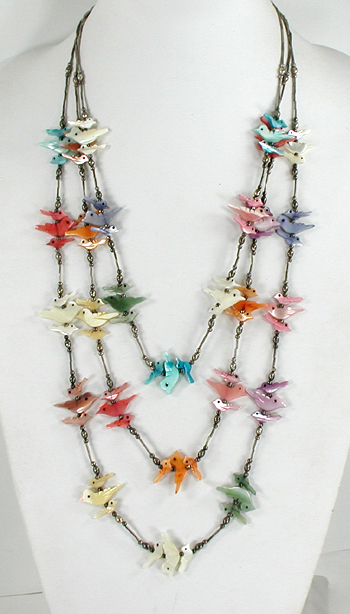 3-strand shell birds necklace 24 1/2 inches long