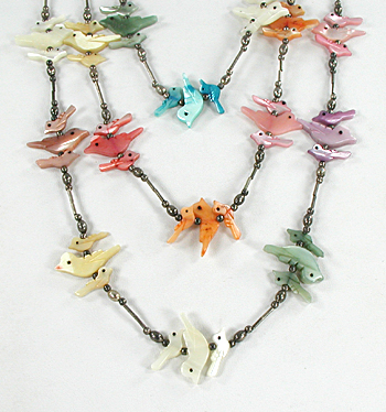 3-strand shell birds necklace 24 1/2 inches long