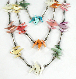 3-strand shell heishi and shell birds necklace 24 1/2 inches long
