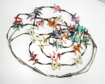 3-strand shell birds necklace 24 1/2 inches long
