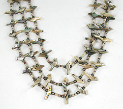 3-strand abalone birds necklace 26 1/2 inches long