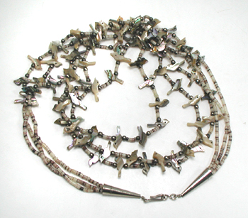 3-strand abalone birds necklace 26 1/2 inches long