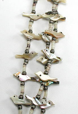 3-strand abalone birds necklace 26 1/2 inches long