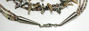 3-strand abalone birds necklace 26 1/2 inches long
