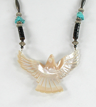 Five Birds Heishi Necklace 24 inch by artisan Matt Mitchell