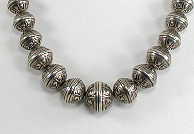 Graduated Stamped sterling silver Bead Necklace 22 1/2 inches long