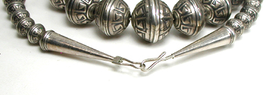 Graduated Stamped sterling silver Bead Necklace 22 1/2 inches long