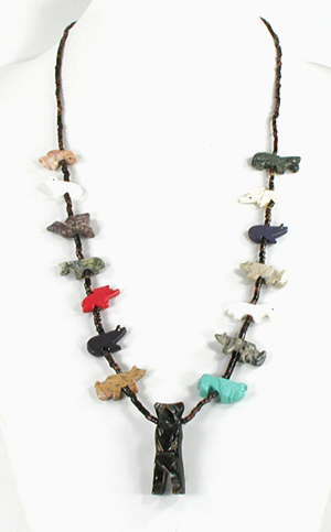mixed stone animals and heishi necklace 29 1/2 inches long
