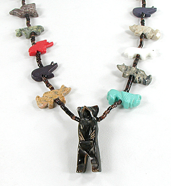 mixed stone animals and heishi necklace 29 1/2 inches long
