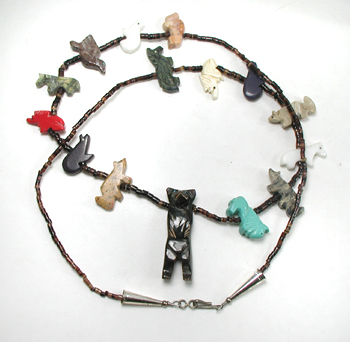 mixed stone animals and heishi necklace 29 1/2 inches long