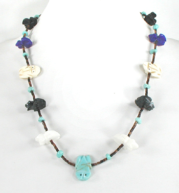 mixed stone frogs and heishi necklace 23 inches long