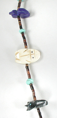 mixed stone frogs and heishi necklace 23 inches long