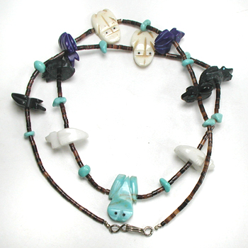 mixed stone frogs and heishi necklace 23 inches long