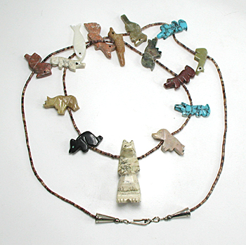 mixed stone animals and heishi necklace 28 inches long