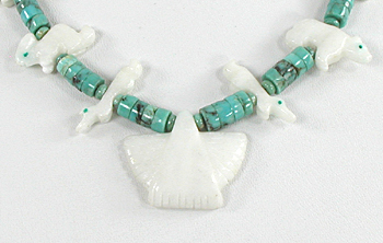 turquoise heishi and white marble animals necklace 22 inches long