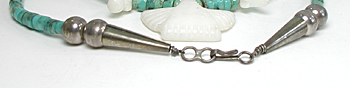 turquoise heishi and white marble animals necklace 22 inches long