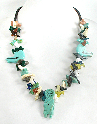 stacked animal necklace with kachina 27 inches long