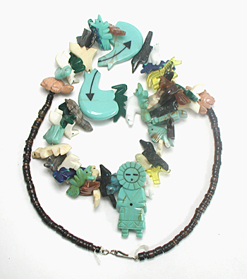 stacked animal necklace with kachina 27 inches long
