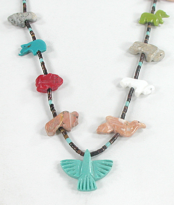 mixed stone animals and heishi necklace 33 inches long