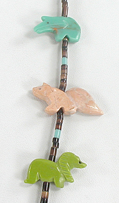 mixed stone animals and heishi necklace 33 inches long