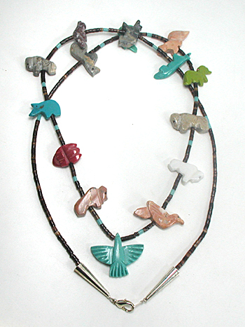 mixed stone animals and heishi necklace 33 inches long