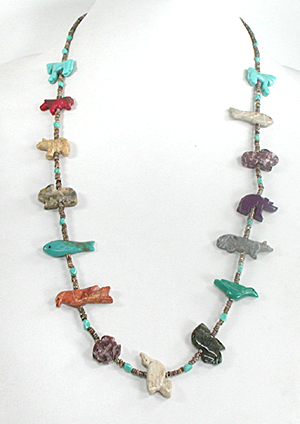 mixed stone animals and heishi necklace 28 inches long