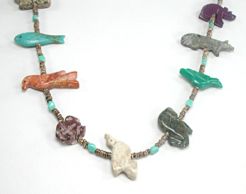 mixed stone animals and heishi necklace 28 inches long