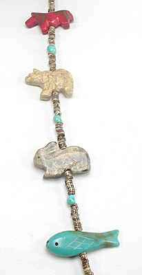mixed stone animals and heishi necklace 28 inches long