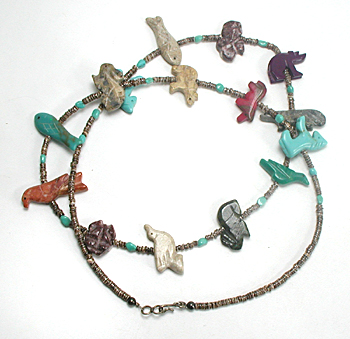 mixed stone animals and heishi necklace 28 inches long