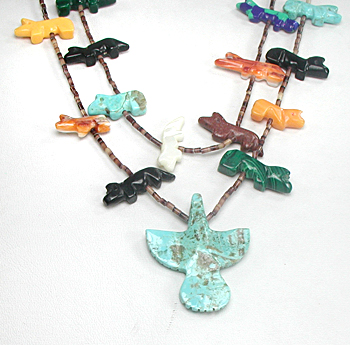 two-strand animal and heishi necklace 29 inches long