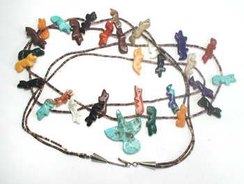 two-strand animal and heishi necklace 29 inches long