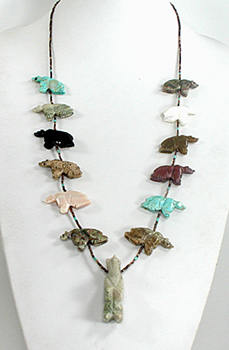 mixed stone bears and heishi necklace 31 inches long