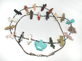 mixed stone foxes and heishi necklace 28 inches long