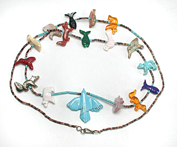 mixed stone foxes and heishi necklace 28 inches long