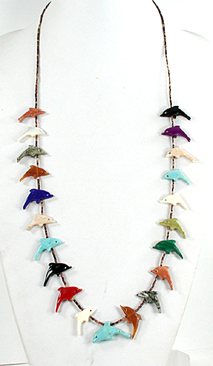 mixed stone Dolphins and heishi necklace 34 inches long