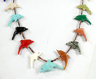 mixed stone dolphins and heishi necklace 30 inches long