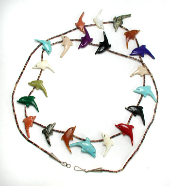 mixed stone Dolphins and heishi necklace 34 inches long