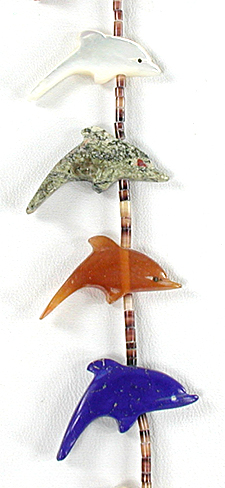 mixed stone Dolphins and heishi necklace 34 inches long