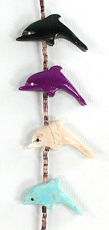 mixed stone Dolphins and heishi necklace 34 inches long
