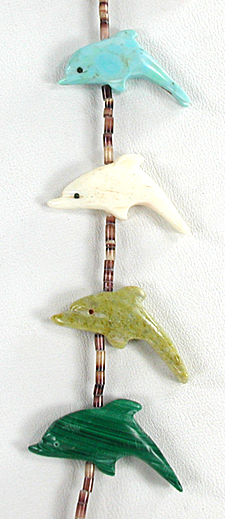 mixed stone Dolphins and heishi necklace 34 inches long
