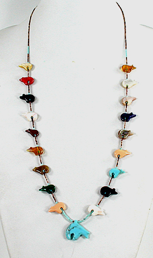mixed stone bears and heishi necklace 31 inches long