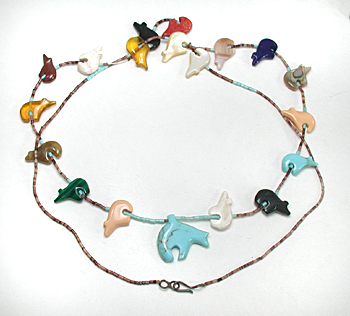 mixed stone bears and heishi necklace 31 inches long