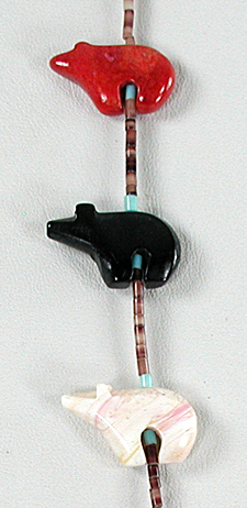 mixed stone bears and heishi necklace 31 inches long