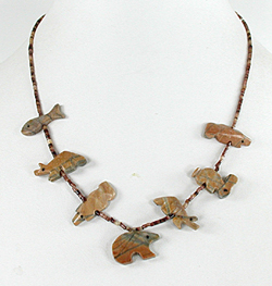 mixed Picasso marble animals and heishi necklace 18 inches long