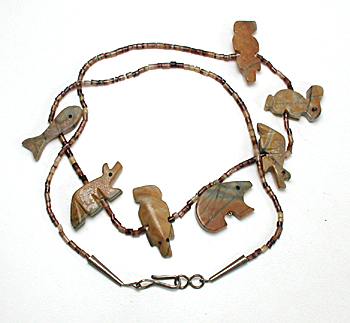 mixed Picasso marble animals and heishi necklace 18 inches long