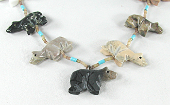 mixed stone bears and heishi necklace 31 inches long
