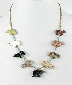colorful bears and turquoise heishi necklace 31 inches long