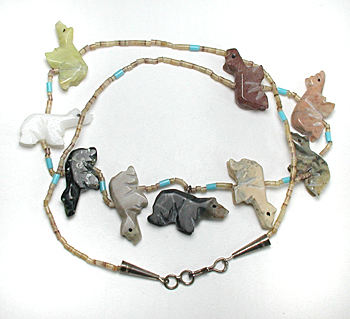 mixed stone bears and heishi necklace 31 inches long