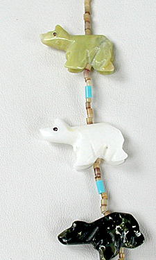 mixed stone bears and heishi necklace 31 inches long